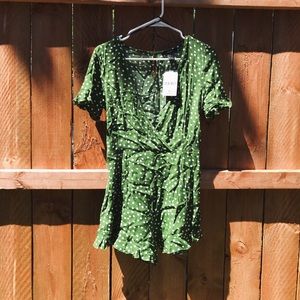 NWT surplice green polka dot romper